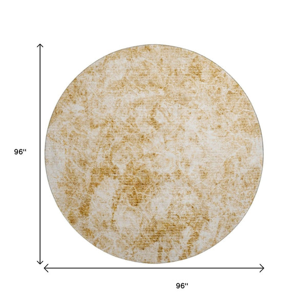 HomeRoots 8' Beige and Ivory Abstract Washable Round Rug with UV Protection for Modern Homes & Families 648781