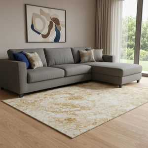 HomeRoots 8' X 10' Beige And Ivory Abstract Area Rug – Washable, Stain Resistant with UV Protection for Homes 648782
