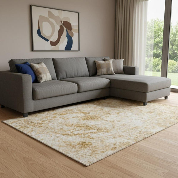 HomeRoots 8' X 10' Beige And Ivory Abstract Area Rug – Washable, Stain Resistant with UV Protection for Homes 648782