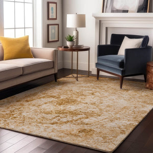 HomeRoots 9' X 12' Beige and Ivory Abstract Area Rug - Washable, UV Protected, Durable for Homes with Kids & Pets 648783