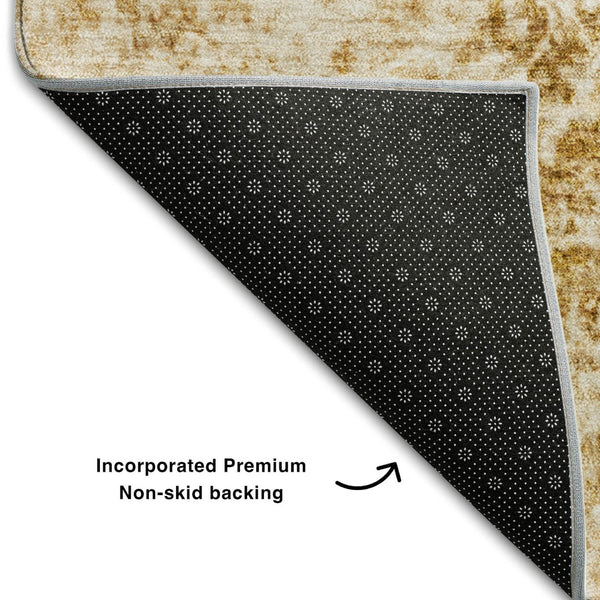 HomeRoots 9' X 12' Beige and Ivory Abstract Area Rug - Washable, UV Protected, Durable for Homes with Kids & Pets 648783