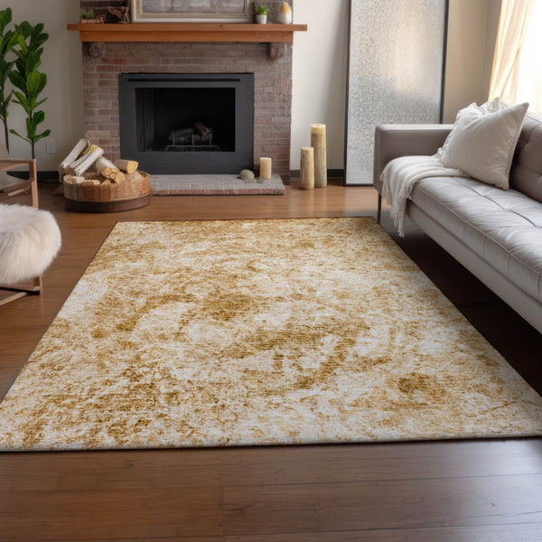 HomeRoots 9' X 12' Beige and Ivory Abstract Area Rug - Washable, UV Protected, Durable for Homes with Kids & Pets 648783