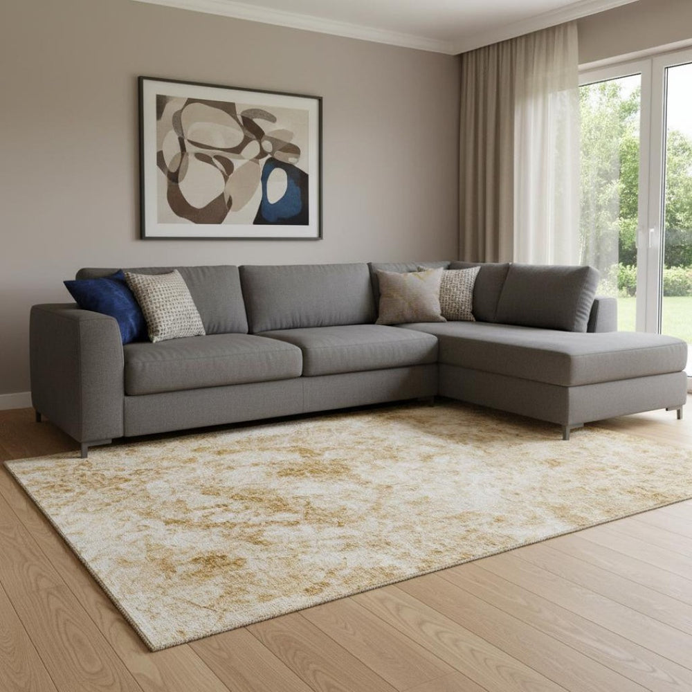 HomeRoots 10' Beige and Ivory Abstract Washable Area Rug - UV Protected, Stain-Resistant, Perfect for Homes! 648784
