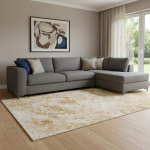 HomeRoots 10' Beige and Ivory Abstract Washable Area Rug - UV Protected, Stain-Resistant, Perfect for Homes! 648784