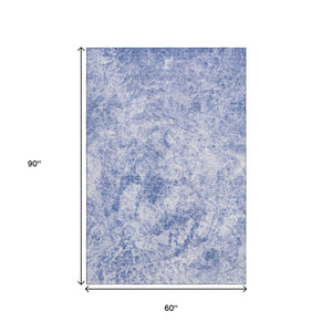 HomeRoots 5' X 8' Blue And Ivory Abstract Area Rug - Washable, UV Protected, Soft & Durable for High-Traffic Spaces 648786