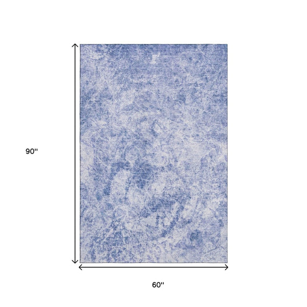 HomeRoots 5' X 8' Blue And Ivory Abstract Area Rug - Washable, UV Protected, Soft & Durable for High-Traffic Spaces 648786