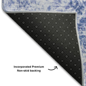 HomeRoots 5' X 8' Blue And Ivory Abstract Area Rug - Washable, UV Protected, Soft & Durable for High-Traffic Spaces 648786