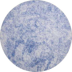 HomeRoots 8' Blue And Ivory Abstract Round Rug - Washable, UV Protected, Stylish & Durable for Every Room 648787