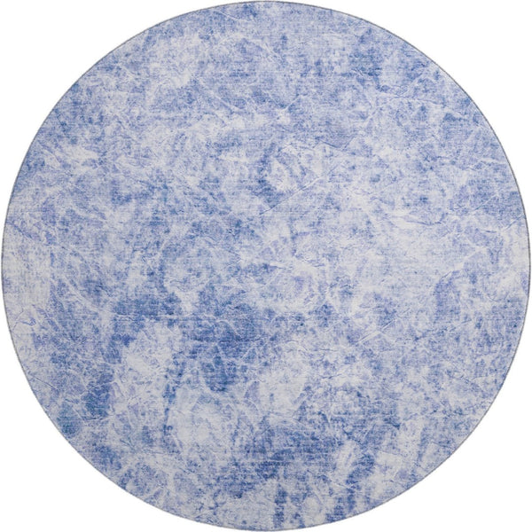 HomeRoots 8' Blue And Ivory Abstract Round Rug - Washable, UV Protected, Stylish & Durable for Every Room 648787