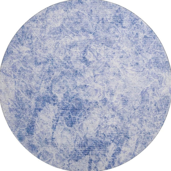 HomeRoots 8' Blue And Ivory Abstract Round Rug - Washable, UV Protected, Stylish & Durable for Every Room 648787