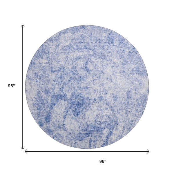 HomeRoots 8' Blue And Ivory Abstract Round Rug - Washable, UV Protected, Stylish & Durable for Every Room 648787
