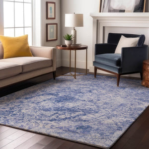 HomeRoots 8' X 10' Abstract Blue & Ivory Washable Area Rug with UV Protection - Perfect for Busy Homes! 648788