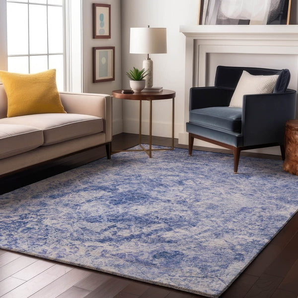 HomeRoots 8' X 10' Abstract Blue & Ivory Washable Area Rug with UV Protection - Perfect for Busy Homes! 648788