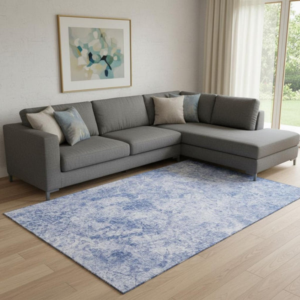 HomeRoots 8' X 10' Abstract Blue & Ivory Washable Area Rug with UV Protection - Perfect for Busy Homes! 648788