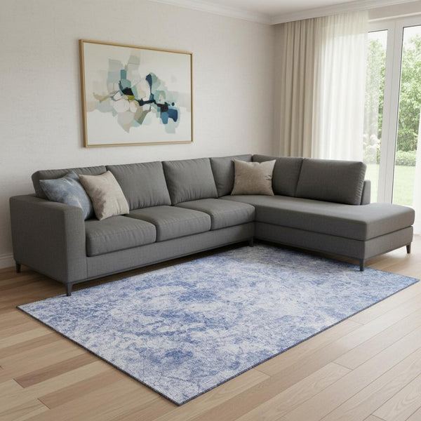 HomeRoots 9' X 12' Blue Abstract Washable Area Rug with UV Protection – Stylish, Durable & Easy-Care Design 648789
