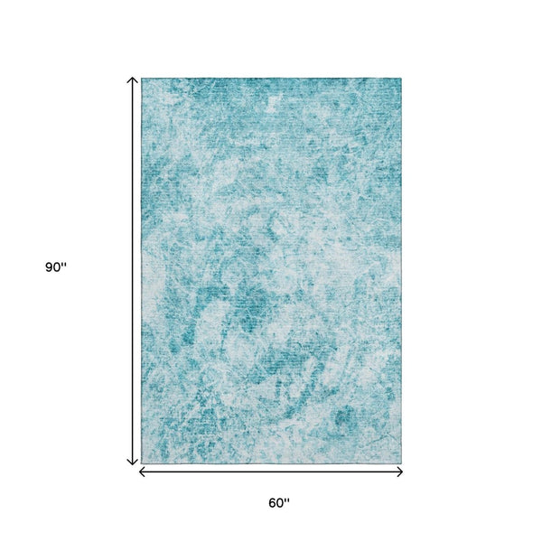 HomeRoots 5' X 8' Teal And Ivory Abstract Area Rug - Washable, UV Protected, Stain Resistant for Modern Spaces 648792