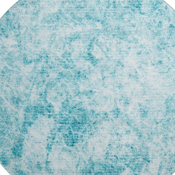 HomeRoots 8' Teal and Ivory Abstract Washable Round Rug - Durable, Stain-Resistant, UV-Protected for Modern Homes 648793