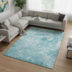 HomeRoots 9' X 12' Teal And Ivory Abstract Area Rug - Stylish, Washable, UV Resistant for High-Traffic Spaces! 648795