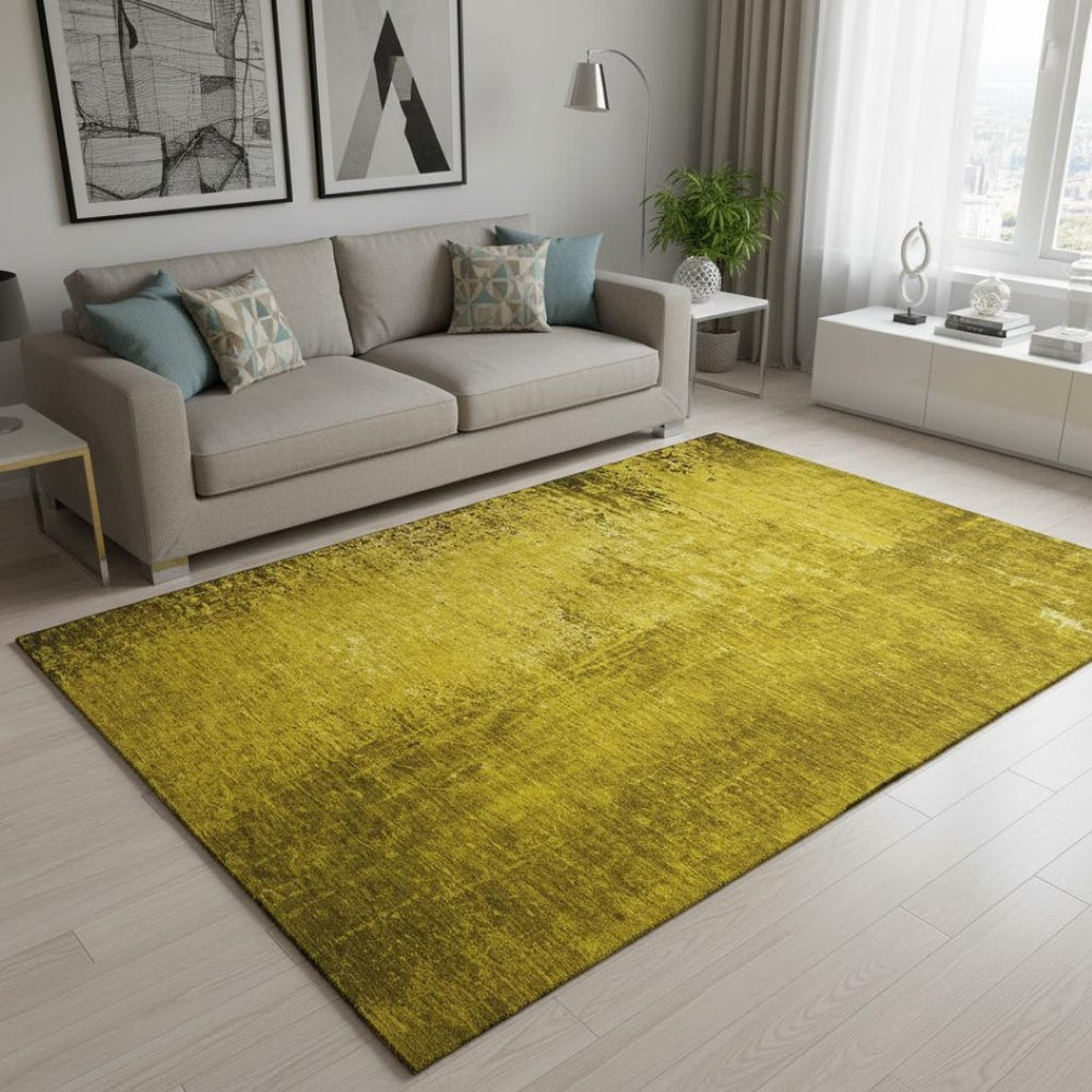 HomeRoots 5' X 8' Modern Gold and Gray Abstract Washable Area Rug with UV Protection for High-Traffic Spaces 648798