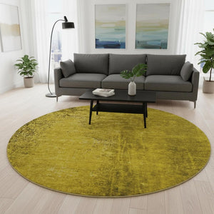 HomeRoots 8' Gold and Gray Abstract Washable Round Rug with UV Protection - Stylish, Durable, Easy-Care Design! 648799