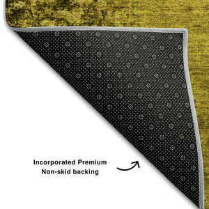 HomeRoots 8' Gold and Gray Abstract Washable Round Rug with UV Protection - Stylish, Durable, Easy-Care Design! 648799