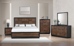 English Elm Houston King Bedroom Set Walnut Espresso Wood with Geometric Panel Headboard 5 Piece B009S01699