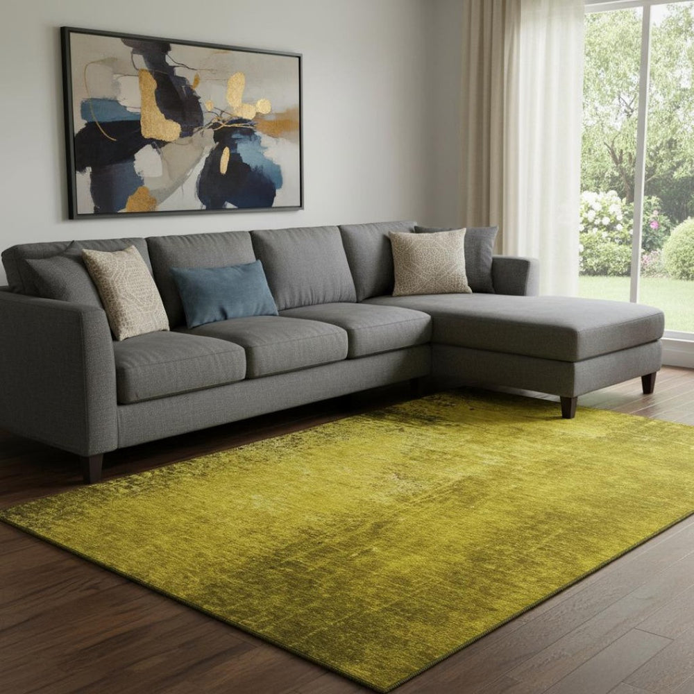 HomeRoots 9' X 12' Gold And Gray Abstract Area Rug - Washable, UV-Protected, Stylish for Busy Homes & Pets 648801