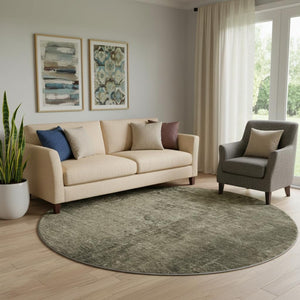 HomeRoots 8' Gray and Silver Abstract Round Rug - Washable, UV-Protected, Durable for High-Traffic Areas! 648805