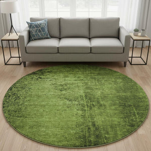 HomeRoots 8' Modern Green and Gray Abstract Round Rug – Washable, UV-Protected, Stylish & Durable Design 648811