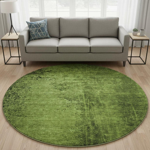 HomeRoots 8' Modern Green and Gray Abstract Round Rug – Washable, UV-Protected, Stylish & Durable Design 648811