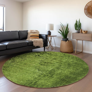 HomeRoots 8' Modern Green and Gray Abstract Round Rug – Washable, UV-Protected, Stylish & Durable Design 648811