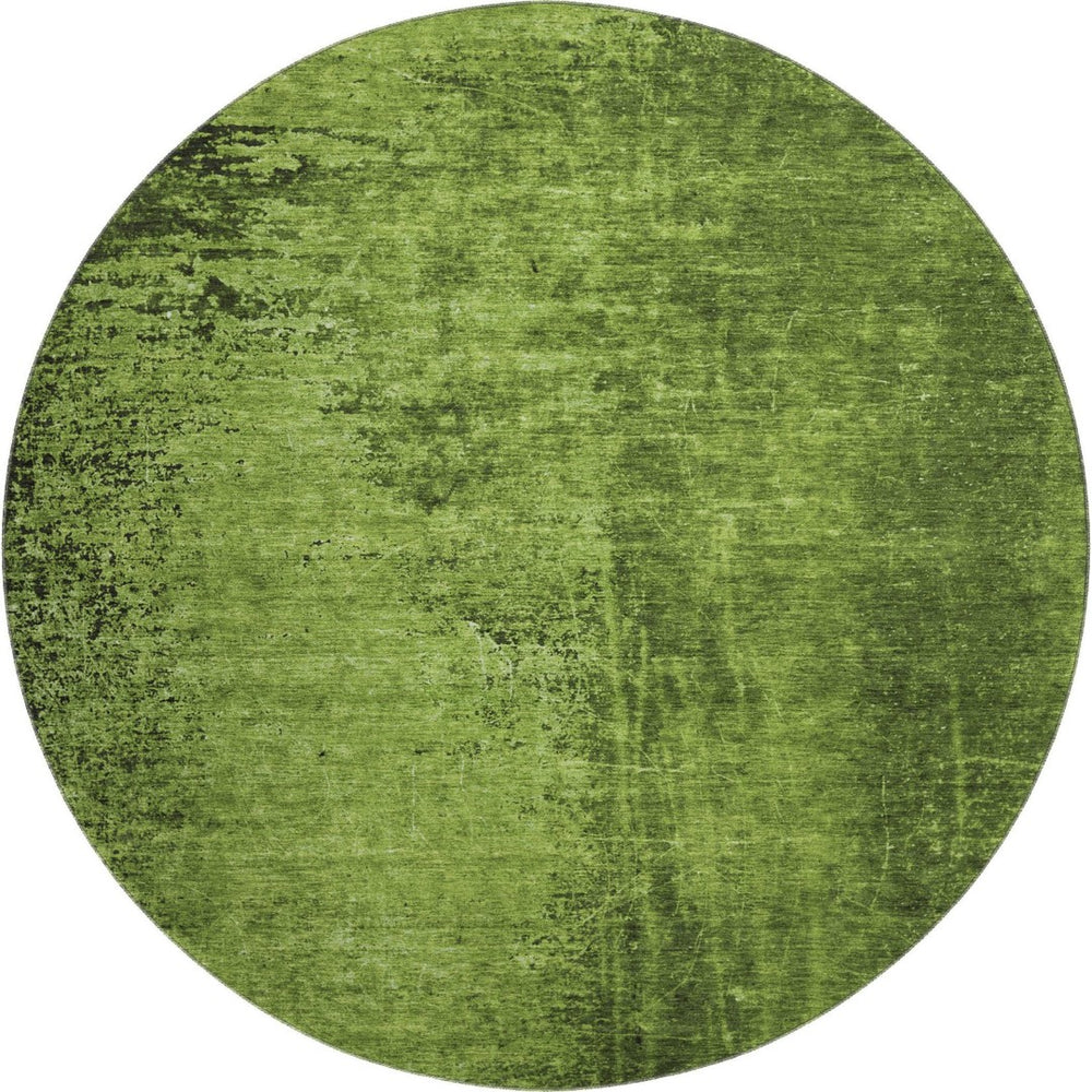 HomeRoots 8' Modern Green and Gray Abstract Round Rug – Washable, UV-Protected, Stylish & Durable Design 648811
