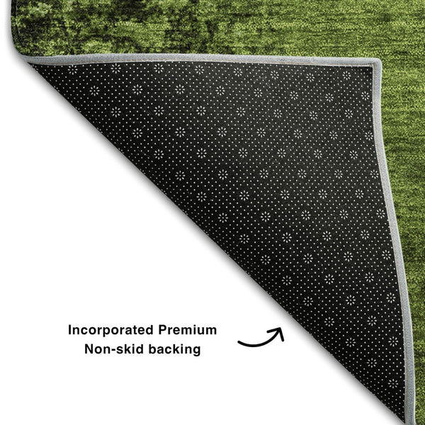 HomeRoots 8' Modern Green and Gray Abstract Round Rug – Washable, UV-Protected, Stylish & Durable Design 648811