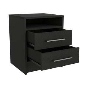 English Elm Nightstand Chase Black — Engineered Wood Nightstand with 2 Drawers & Open Shelf, Compact Stylish Storage B092P228575