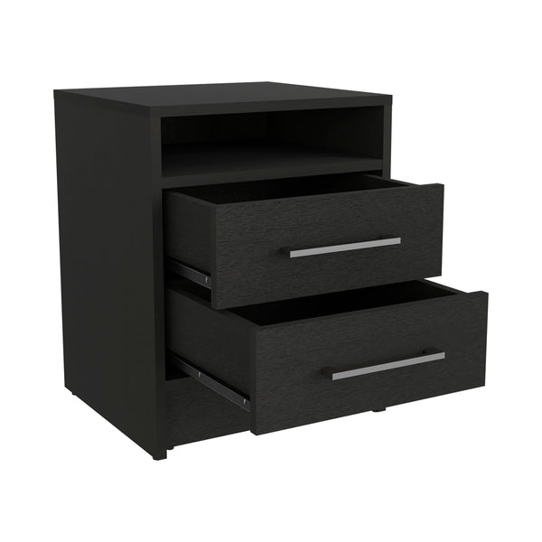 English Elm Nightstand Chase Black — Engineered Wood Nightstand with 2 Drawers & Open Shelf, Compact Stylish Storage B092P228575