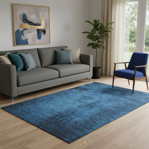 HomeRoots 5' X 8' Navy Blue and Gray Abstract Area Rug - Durable, Stain-Resistant, UV-Protected for High-Traffic Areas 648816