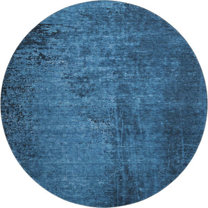 HomeRoots 8' Navy Blue & Gray Abstract Round Rug - Washable, UV Protected, Stain-Resistant, Durable Design 648817