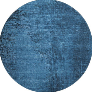 HomeRoots 8' Navy Blue & Gray Abstract Round Rug - Washable, UV Protected, Stain-Resistant, Durable Design 648817