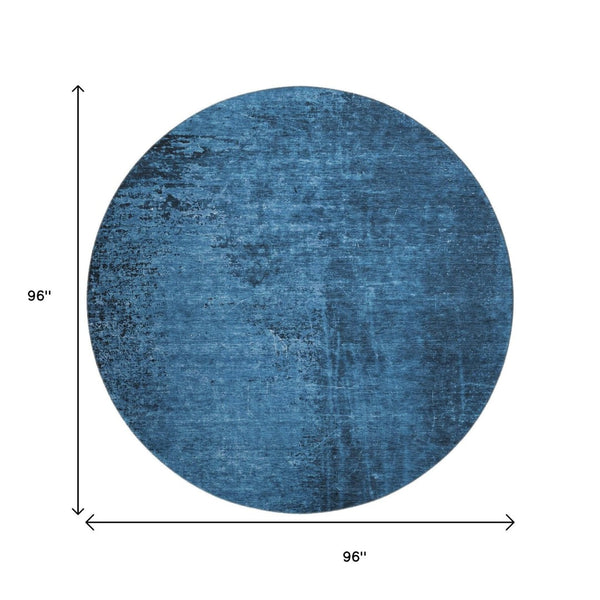 HomeRoots 8' Navy Blue & Gray Abstract Round Rug - Washable, UV Protected, Stain-Resistant, Durable Design 648817