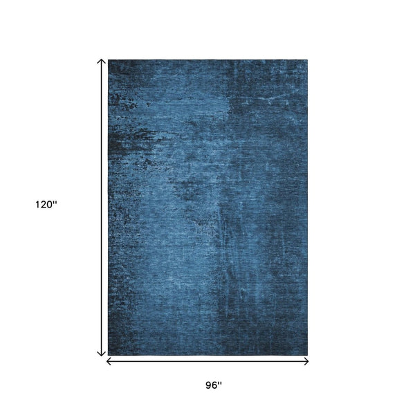 HomeRoots 8' X 10' Navy Blue & Gray Abstract Area Rug - Washable, UV Protection, Durable & Stylish for Any Room! 648818