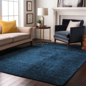 HomeRoots 8' X 10' Navy Blue & Gray Abstract Area Rug - Washable, UV Protection, Durable & Stylish for Any Room! 648818