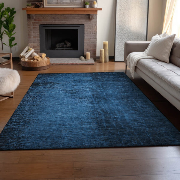HomeRoots 8' X 10' Navy Blue & Gray Abstract Area Rug - Washable, UV Protection, Durable & Stylish for Any Room! 648818