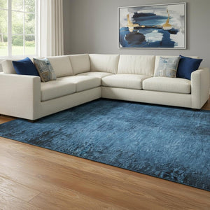 HomeRoots 8' X 10' Navy Blue & Gray Abstract Area Rug - Washable, UV Protection, Durable & Stylish for Any Room! 648818
