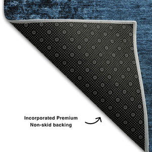 HomeRoots 9' X 12' Modern Navy Blue and Gray Abstract Washable Area Rug with UV Protection for Homes 648819