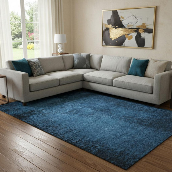 HomeRoots 9' X 12' Modern Navy Blue and Gray Abstract Washable Area Rug with UV Protection for Homes 648819