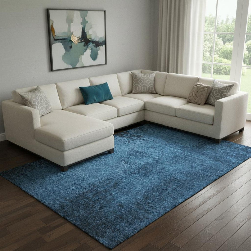 HomeRoots 10' X 14' Navy Blue And Gray Abstract Washable Area Rug - Durable, UV-Protected & Stain-Resistant 648820