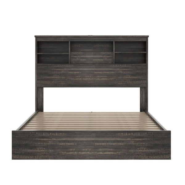 English Elm 4PCS Queen Bedroom Set with Storage Headboard & Built‑In Charging Station, 2 Nightstands, Dresser Antique Gray 54.25 L x 18.75 W x 9.25 H N733S307937A