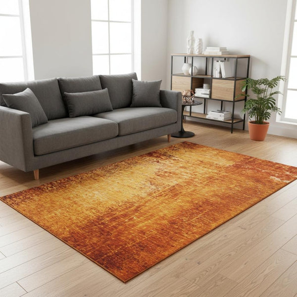 HomeRoots 5' x 8' Contemporary Rust and Gray Abstract Area Rug - Washable, UV Protected, Pet-Friendly Design 648822
