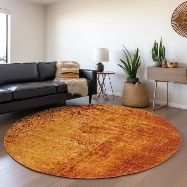 HomeRoots 8' Contemporary Rust and Gray Abstract Washable Round Rug with UV Protection for Stylish Spaces 648823