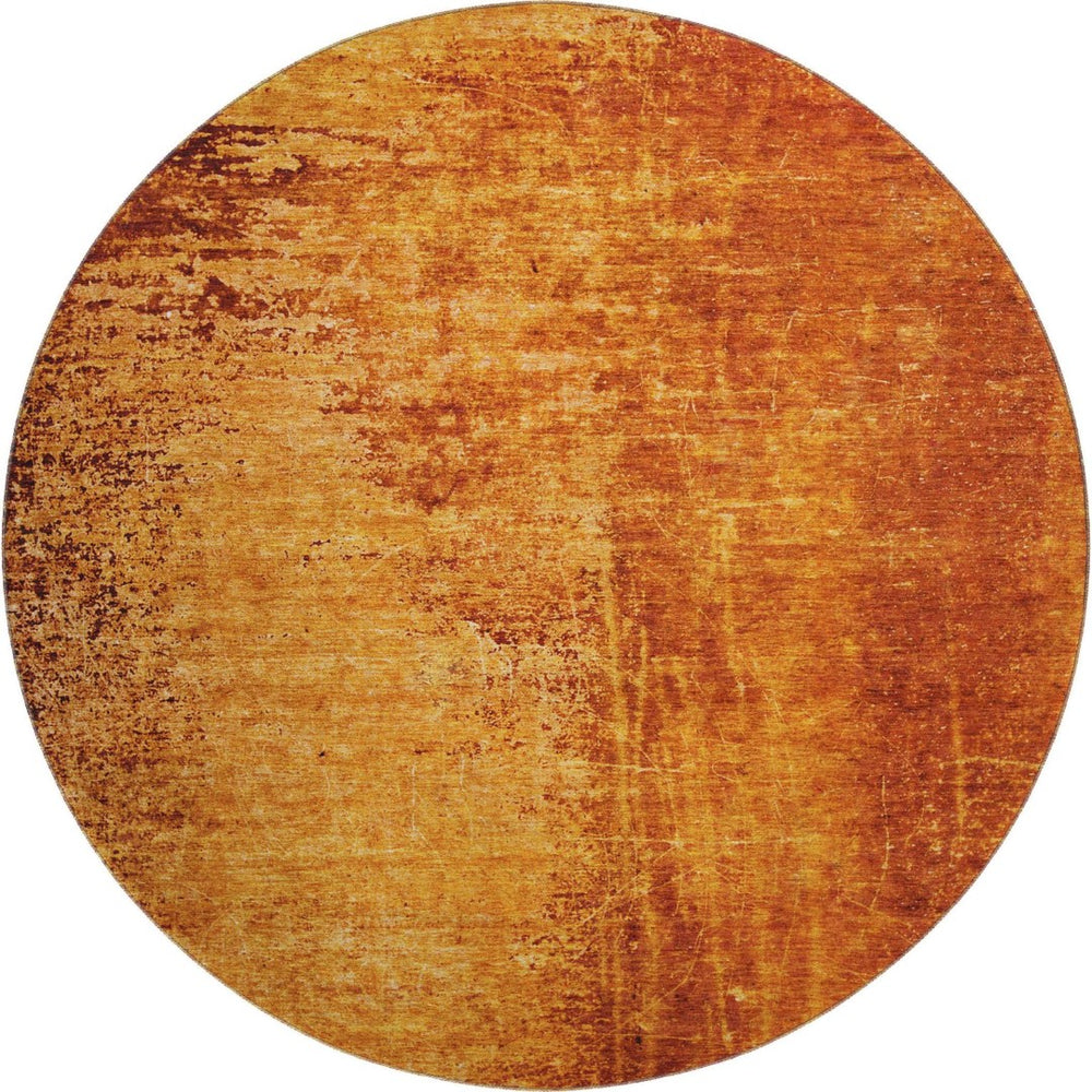 HomeRoots 8' Contemporary Rust and Gray Abstract Washable Round Rug with UV Protection for Stylish Spaces 648823